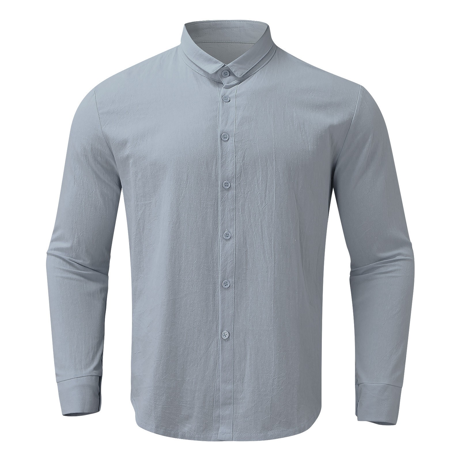 thumbnail image 4 of Camisa de manga larga con cuello vuelto para hombre - Diseño liso - Algodón - Informal para todas las estaciones - Tallas M-XXXL, 4 of 6